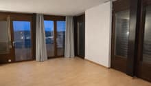 open space, large windows, balcony, hardwood floor