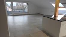 empty room, tiled floor, sliding glass doors, balcony, wooden beam