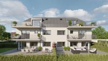 2 story house, white exterior, multiple balconies, modern design, garden area, outdoor seating