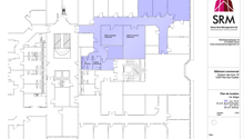Floor plan of a commercial building with dining room, meeting room, common kitchen, and common WC.