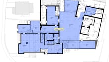 Floor plan with multiple rooms, including living room, kitchen, bedrooms, bathrooms, and balconies.
