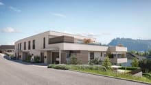 3 story house, beige, car garage, balcony, mountains view