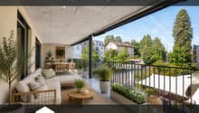 Grosszügiger, gedeckter Balkon  viel Raum zum Entspannen, Geniessen und Verweilen.