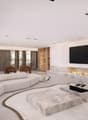large fireplace, sectional sofa, center tables, armchairs, flatscreen TV
