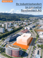 The image shows an aerial view of an industrial site located in the Limmattal area of Spreitenbach AG. The site consists of several large industrial buildings and warehouses, some of which are highlighted in orange. The surrounding area appears to be a mi