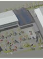 2 buildings with several parking spaces in the middle