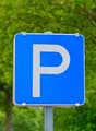 Blue square parking sign with white 'P'