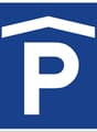 Parking sign, indicating a parking lot or garage