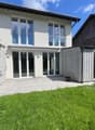 white house, glass doors, glass windows, balcony, garden, wooden shed