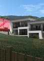 House: 2 story house, red brick, white windows, garage, garden, pool