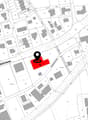 Floor plan map with labeled buildings and roads.