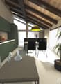 kitchen, dining area, living area