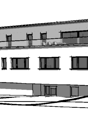 2 story building with several windows, balconies on both floors