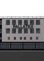 Building facade of Pallatex building with four stories and many windows, black and gray design