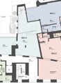 Five separate buildings labeled as Buro 1, Buro 2, Buro 3, Buro 4, and Buro 5, with varying floor areas ranging from approximately 19.68 square meters to 66.87 square meters. Several marked parking spaces around the perimeter of the plan.
