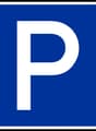Blue and white sign with a white letter P