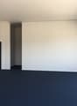empty room, white walls, blue carpet, glass doors, white ceiling