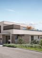3 story house, beige, car garage, balcony, mountains view