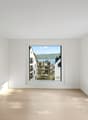 empty room, large window, wooden floor, sliding glass doors, balcony