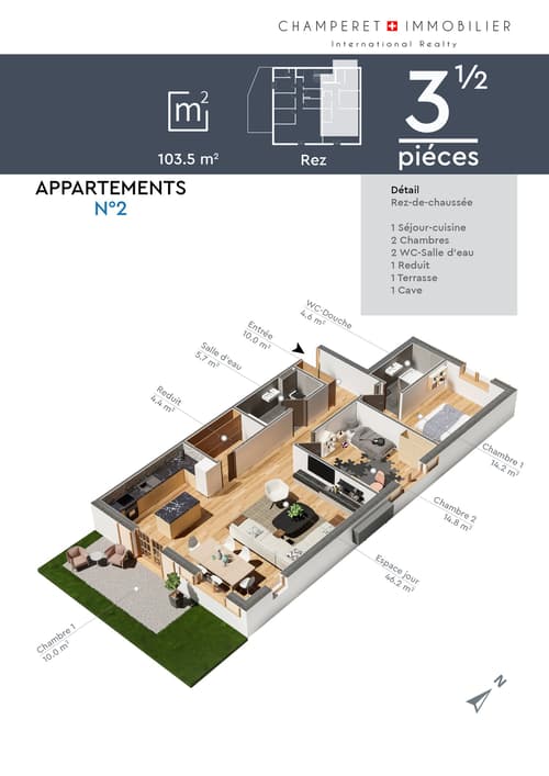 Appartement neuf de 103,5 m2 lot 2 3,5 pièces