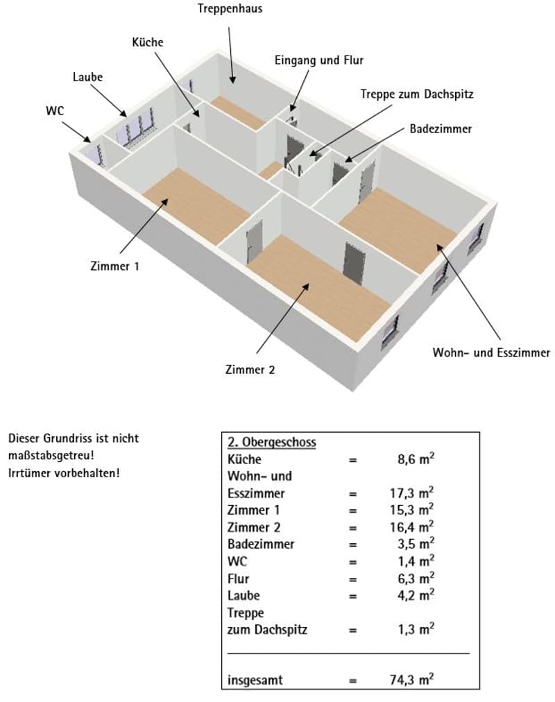 Grundriss und Wohnfläche 2. OG