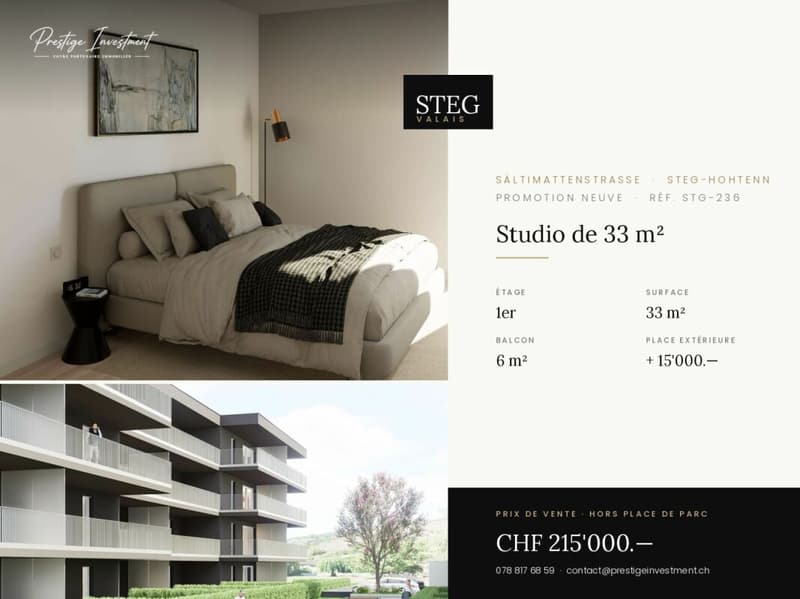 STEGref236 - Pièces 1,5 (studio) · 33 m² avec balcon dès CHF 215'000.? (1)