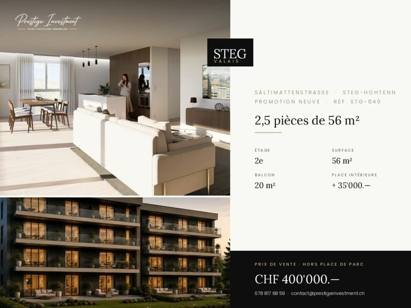 STEGref640 - 2,5 pièces, balcon de 20 m², 2ème étage, CHF 400'000.-- (1)