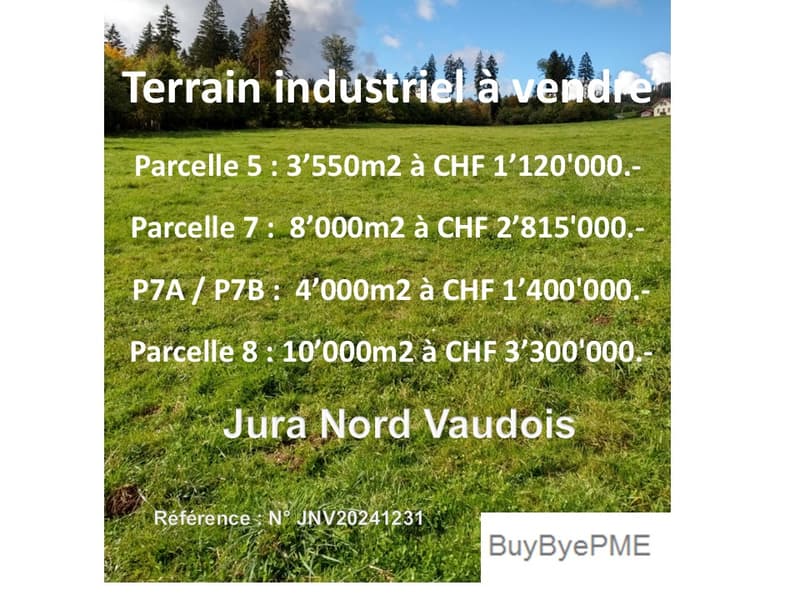 Industrial land for sale, Jura Nord Vaudois, various plot sizes and prices listed