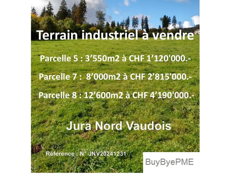Industrial land for sale in Jura Nord Vaudois, Parcelles sizes and prices listed.
