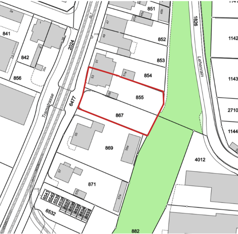 Floor plan with lots numbered from 841 to 882, one property highlighted