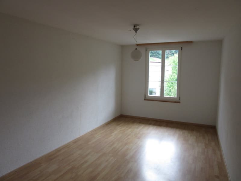 empty room, wooden floor, white walls, window, lamp