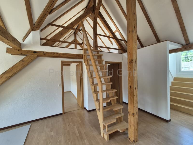 Wohnen unterm offenen Dachstuhl 4.5 Zimmer mit Holzbalken, Balkon u (1)
