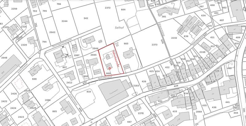 Katasterplan 809 rote Markierung Näherbaurecht
