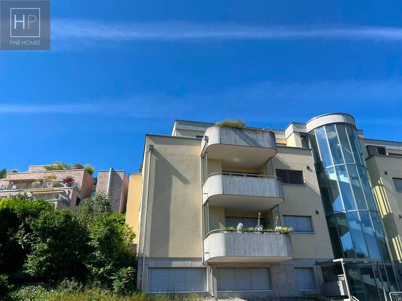 Modernes Mehrfamilienhaus mit Balkonen an einem sonnigen Tag / modern apartment building with balconies on a sunny day