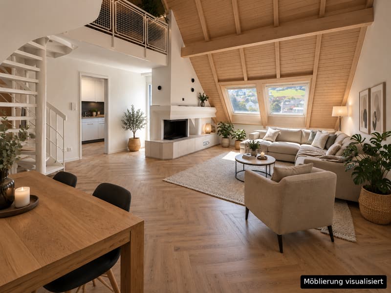 Renovierte 4.5-Zimmer-Dachwohnung mit Cheminée, Lift und Weitblick (1)