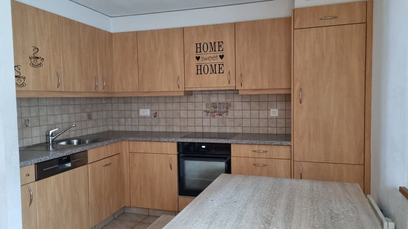 modern kitchen with wooden cabinets, tiled floor, stainless steel sink, dishwasher, electric oven, granite countertop