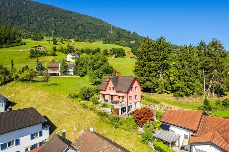 Panoramablick mit Einfamilienhaus