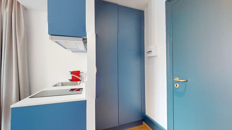 compact kitchen with sink, faucet, dishwashing facilities, counter, and cupboards