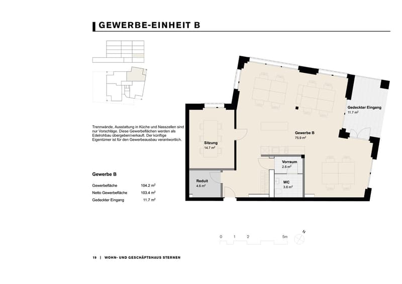 Main commercial area, seating area, WC, covered entrance, separate kitchen and wet areas