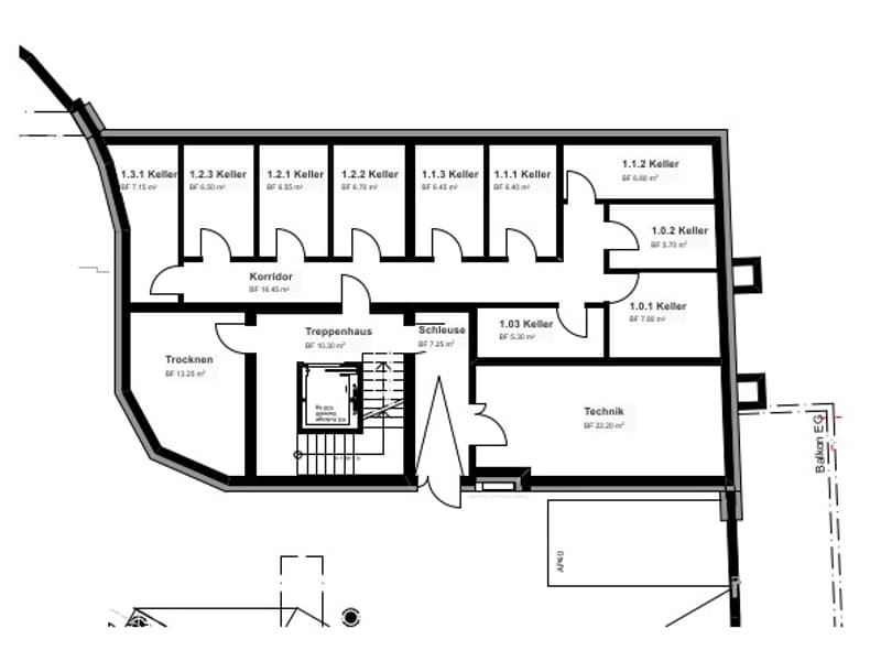 Entrance hall, stairwell, living room, bedroom, balcony, kitchen, bathroom, storage, cellar