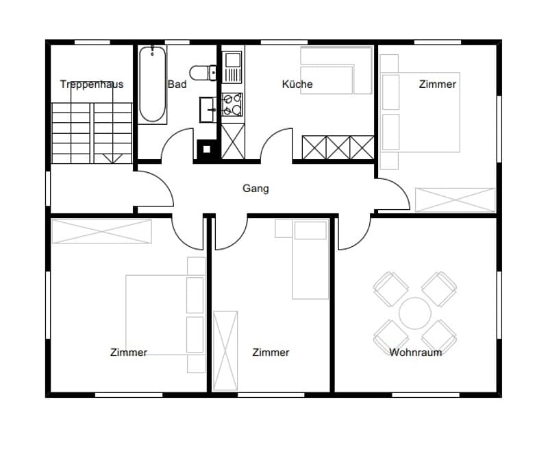 Entrance hall, bathroom, kitchen, living room, hallway, bedroom, bedroom, living room