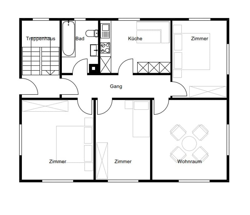 staircase, bathroom, kitchen, living room, 3 bedrooms, hallway, dining room