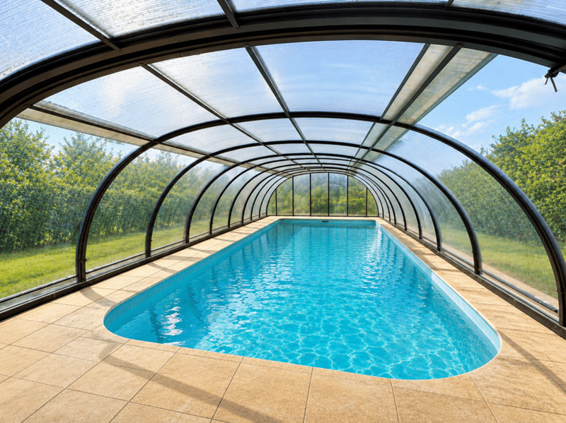 Piscine avec couverture rétractable