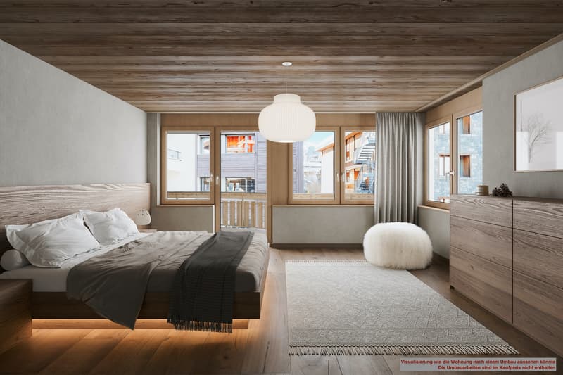Visualisierung Schlafzimmer | Visualisierung wie der Wohnung nach einem Umbau aussehen Könnte. Die Umbauarbeiten sind im Kaufpreis nicht enthalten.
