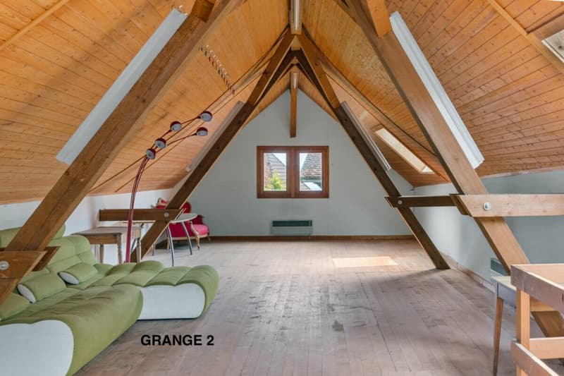 Corps de ferme de 820 m² comprenant 3 appartements et 2 granges partiellement rénovées, à 8 km d'Avenches et à 25 km de Neuchâtel et Fribourg. (52)