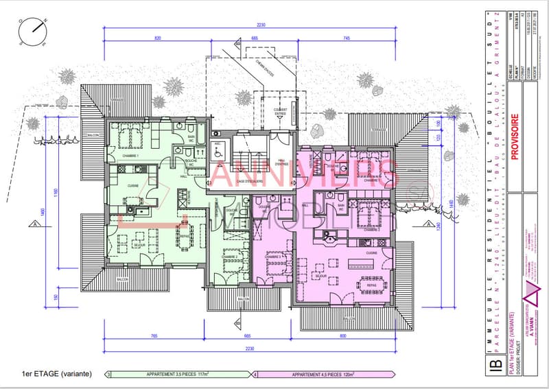 Plan de l'appartement no 3 (en vert)