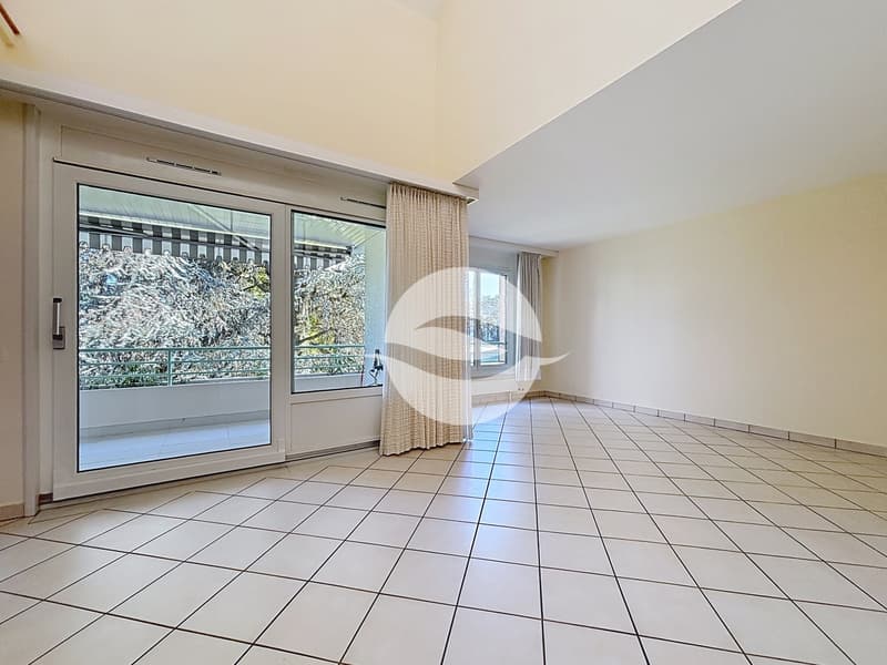 Spacieux séjour / salle à manger avec cheminée et accès au balcon