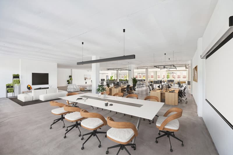Open Office mit Lounge und Besprechung virtuell inszeniert