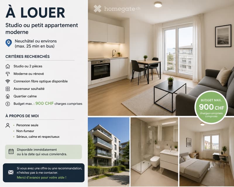Recherche de studio ou appartement Neuchâtel (1)