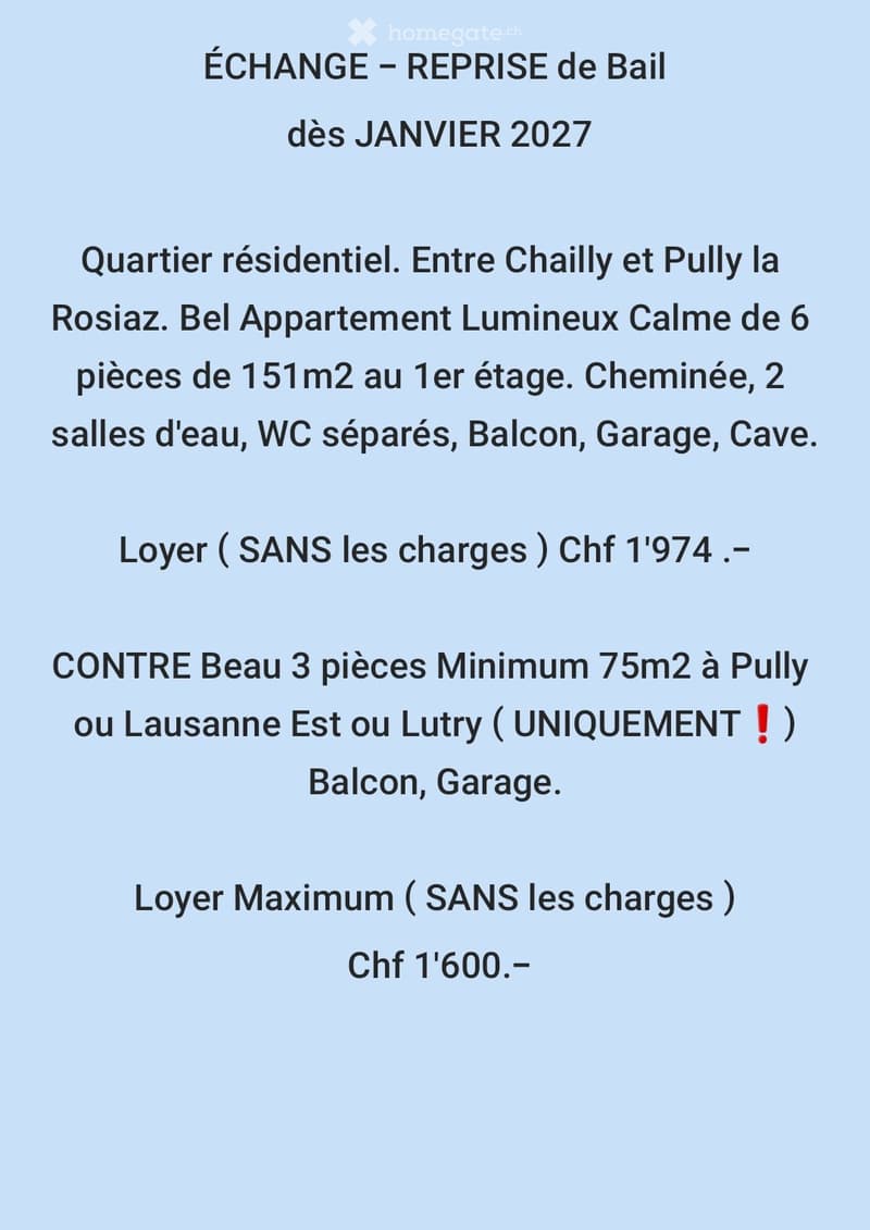 ÉCHANGE - REPRISE de Bail dès JANVIER 2027 (1)
